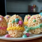 Cute and Colorful Easter Egg Rice Krispies Treats on a Platter