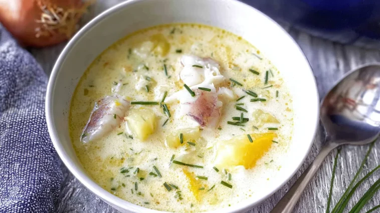 Dad’s New England Fish Chowder in a Rustic Bowl