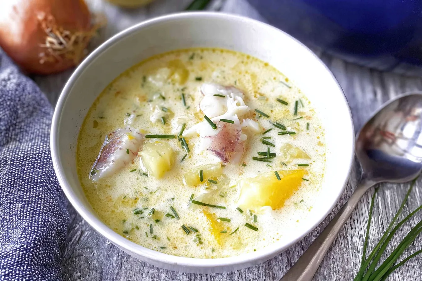 Dad’s New England Fish Chowder: A Comforting Delight 3 Dad’s New England Fish Chowder in a Rustic Bowl