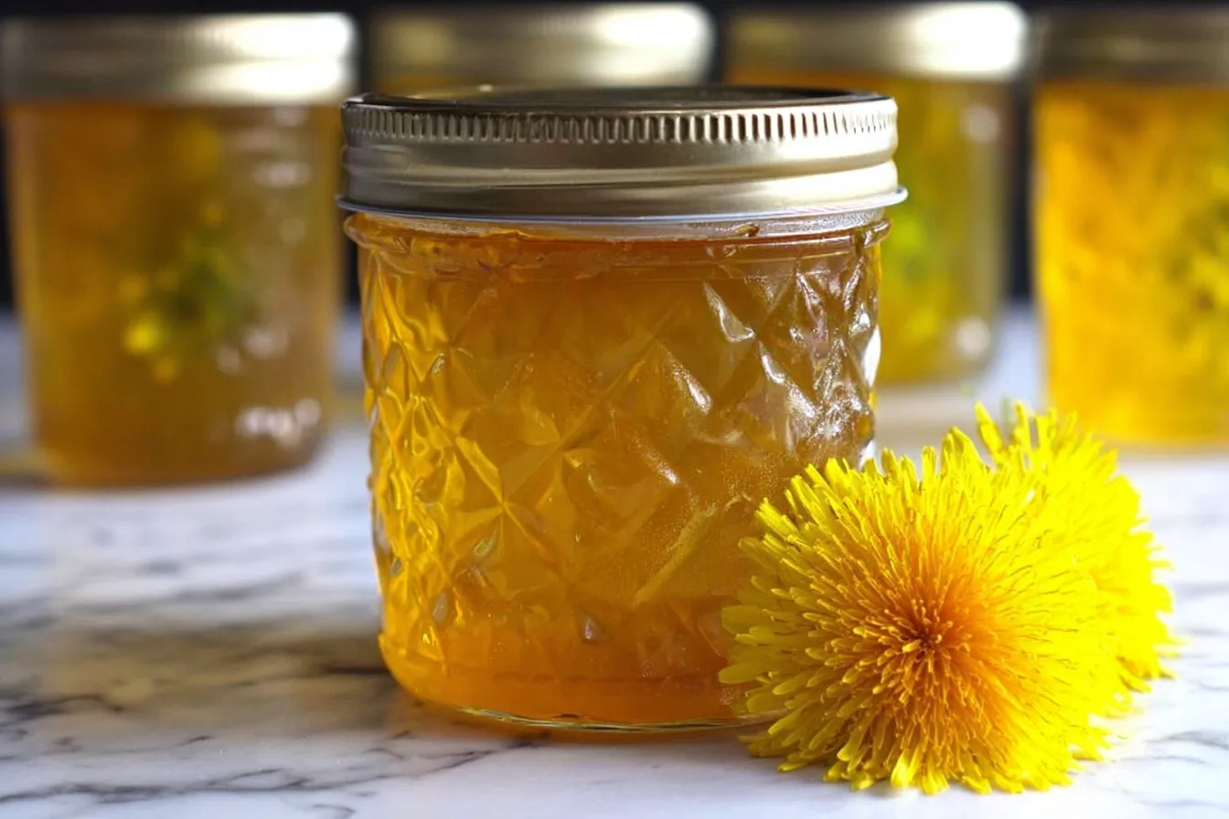Organic Dandelion Jelly in a Jar