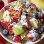 Delicious Breakfast Fruit Salad with Honey Yogurt Dressing in a Bowl