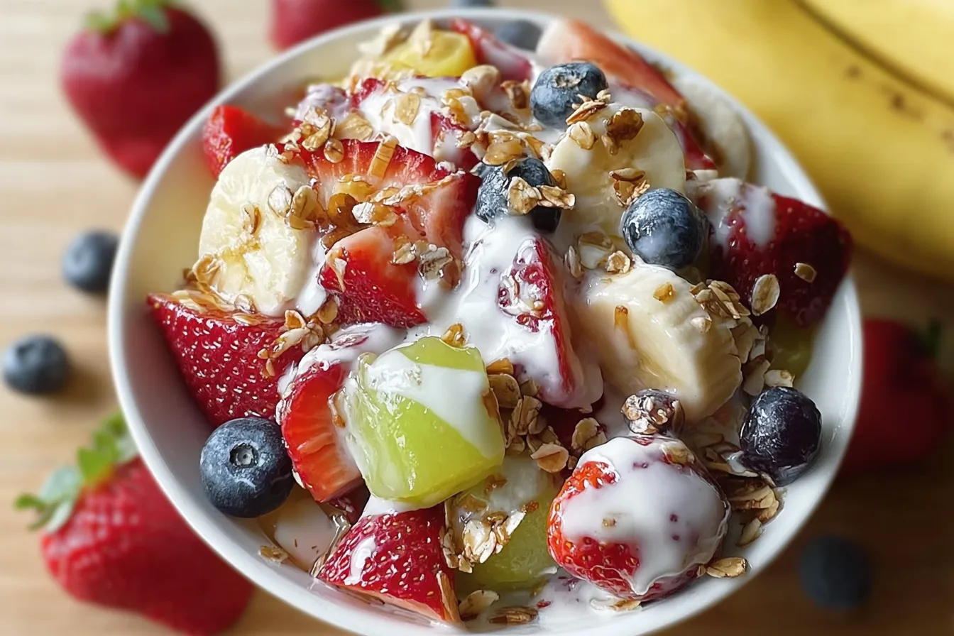 Delicious Breakfast Fruit Salad with Honey Yogurt Dressing 3 Delicious Breakfast Fruit Salad with Honey Yogurt Dressing in a Bowl