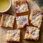 Delicious Lemon Rhubarb Bars on a White Plate
