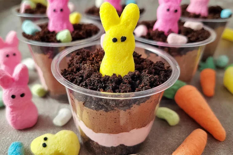 Easter Dirt Cups with Pudding and Peeps
