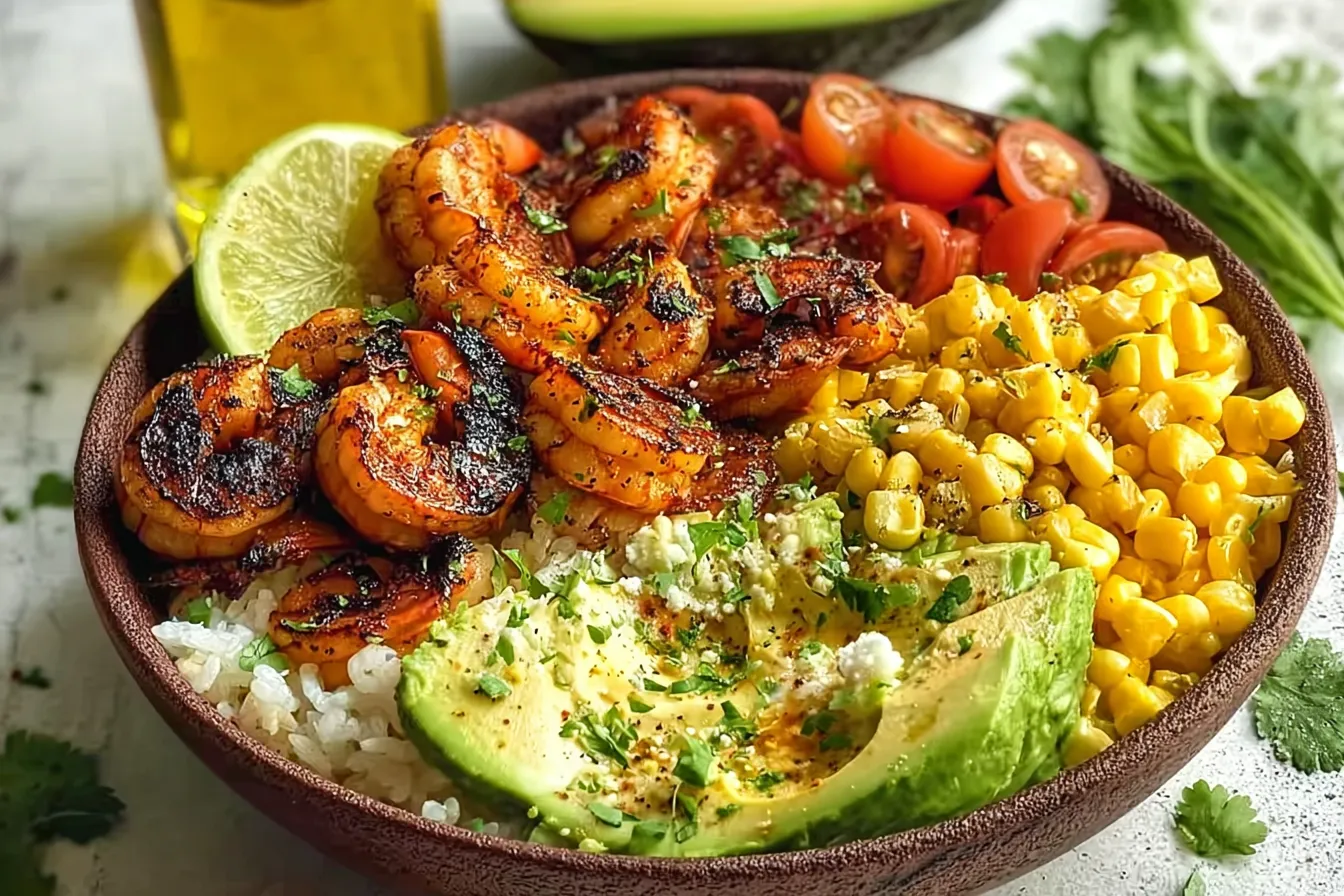 Easy Grilled Shrimp Bowl with Avocado and Corn 