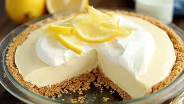 Easy Lemon Cream Pie Garnished with Fresh Berries