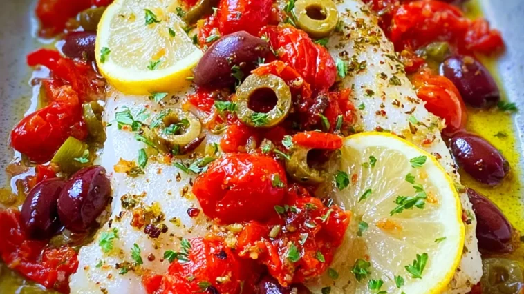 Easy Mediterranean-Style Baked Haddock on a Plate