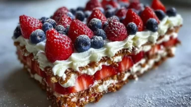 Easy No-Bake Patriotic Flag Icebox Cake for July 4th