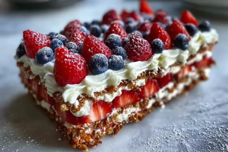 Easy No-Bake Patriotic Flag Icebox Cake for July 4th