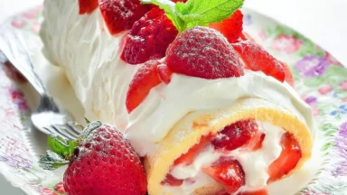 Easy Strawberry Cake Roll Ready to Serve