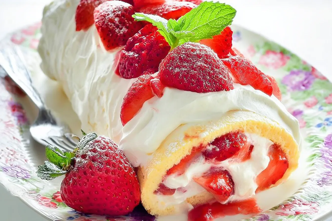 Easy Strawberry Cake Roll Ready to Serve