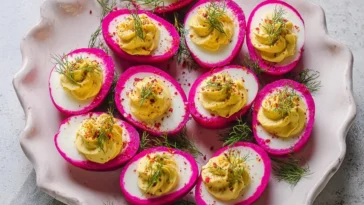 Festive Beet-Pickled Deviled Eggs Platter