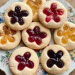 Colorful Flower Jam Thumbprint Cookies on a Plate