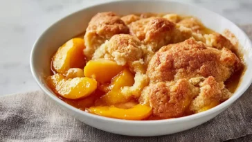 Delicious Fresh Southern Peach Cobbler Served Warm
