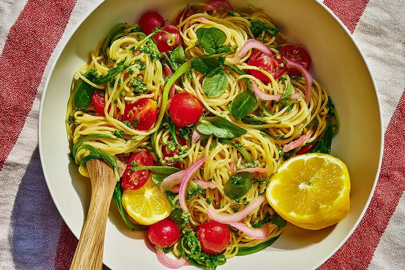 Garlic Scape and Cherry Tomato Pasta