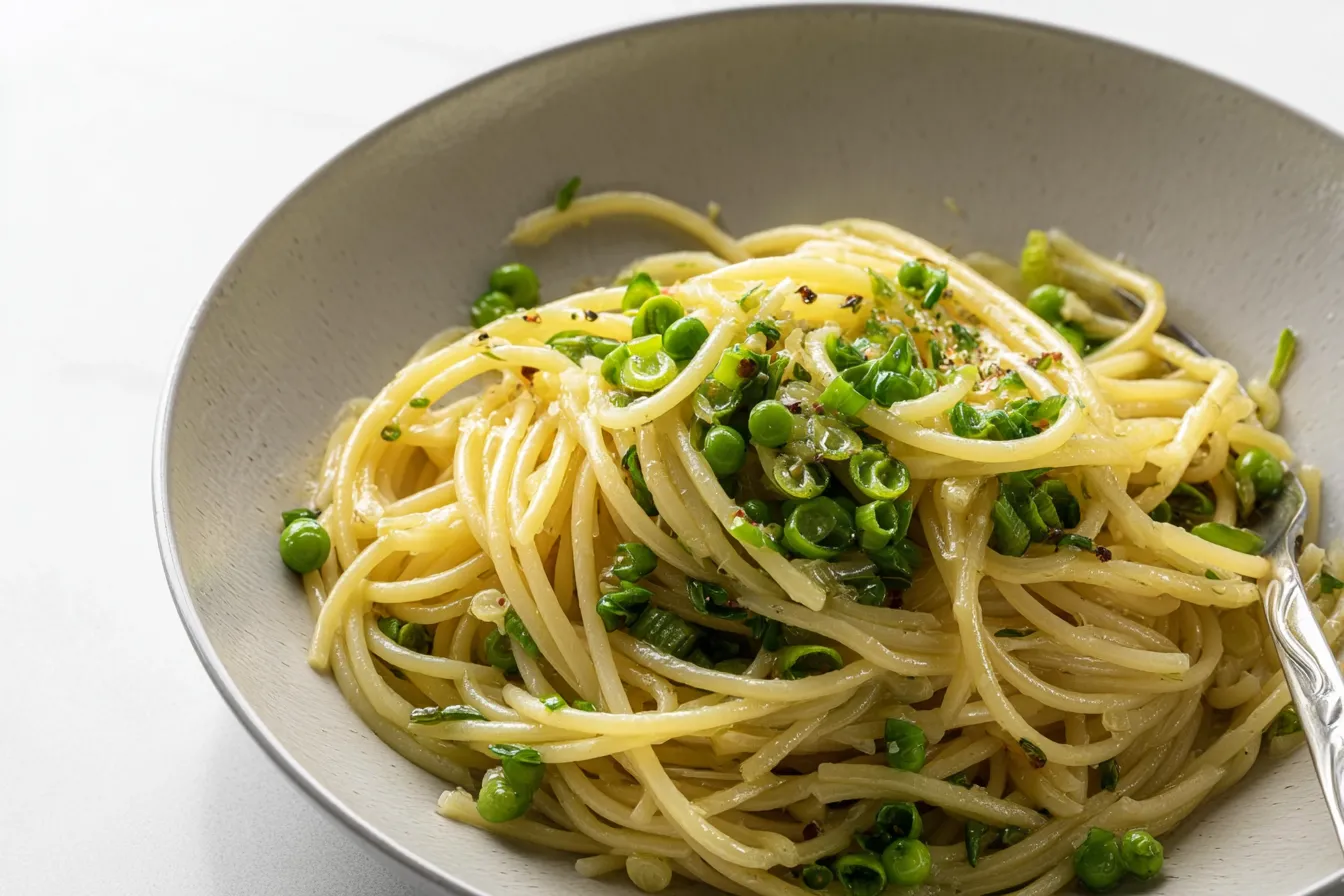 Garlic Scape Pasta with Fresh Herbs and Cheese