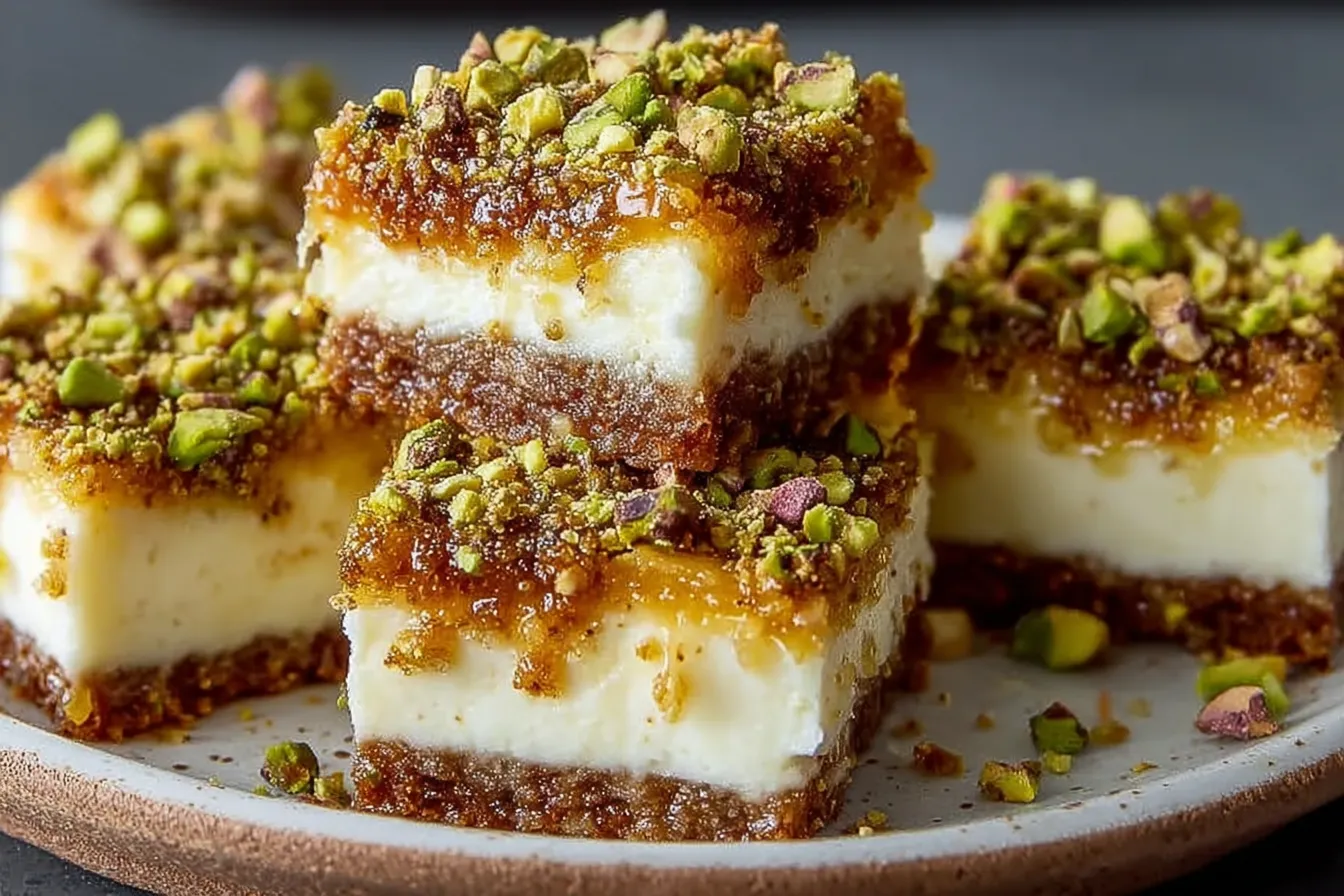 Greek Honey Pistachio Cheesecake Bars: A Delicious Delight! 3 Greek Honey Pistachio Cheesecake Bars - Irresistible Treat