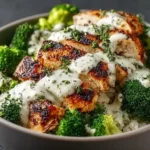 Grilled Chicken Broccoli Bowls with Creamy Garlic Sauce