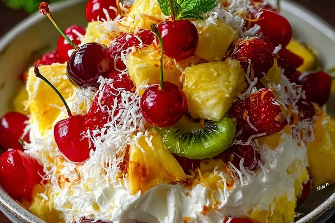 Hawaiian Cheesecake Salad: A Delightful Tropical Treat 3 Hawaiian Cheesecake Salad in a Bowl