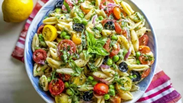 Healthy Creamy Pasta Salad in a Bowl