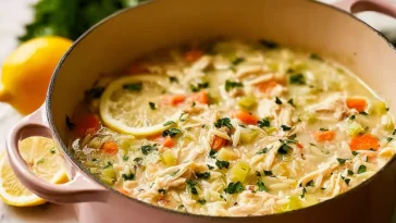 Delicious Hearty Lemon Chicken Orzo Soup in a Bowl