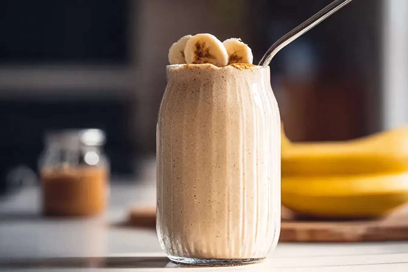 High-Protein Banana Almond Butter Smoothie in a Glass
