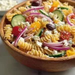 High Protein Greek Pasta Salad - Colorful and Nutritious