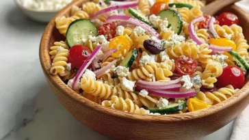 High Protein Greek Pasta Salad - Colorful and Nutritious