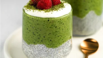 High-Protein Matcha Chia Pudding in a Bowl