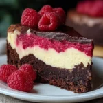 Himbeer-Brownie-Cheesecake Slices on a Plate