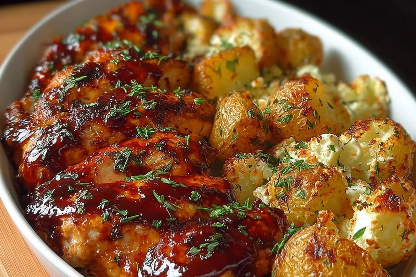 Honey BBQ Chicken Potatoes: A Tasty & Quick Dinner Idea 3 Honey BBQ Chicken Potatoes on a Plate