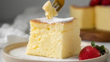 Japanese Cotton Cheesecake Slices on a Plate