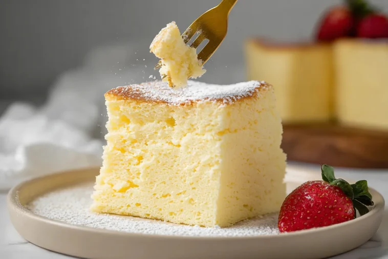 Japanese Cotton Cheesecake Slices on a Plate