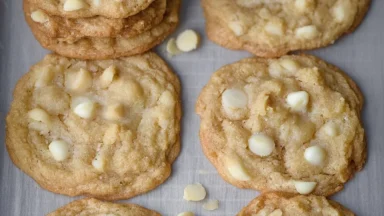 Keto White Chocolate Macadamia Nut Cookies on a Plate
