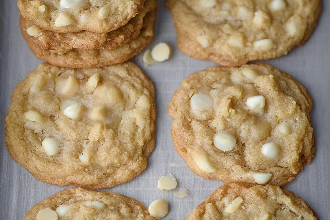 Keto White Chocolate Macadamia Nut Cookies on a Plate