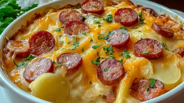 Kielbasa Potato Casserole Ready to Serve