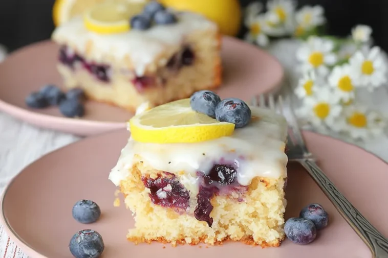 Lemon Blueberry Sheet Cake Fresh Out of the Oven