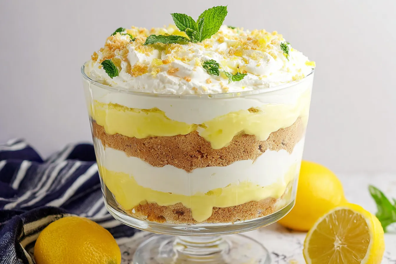 Lemon Lush Trifle Served in Elegant Glassware