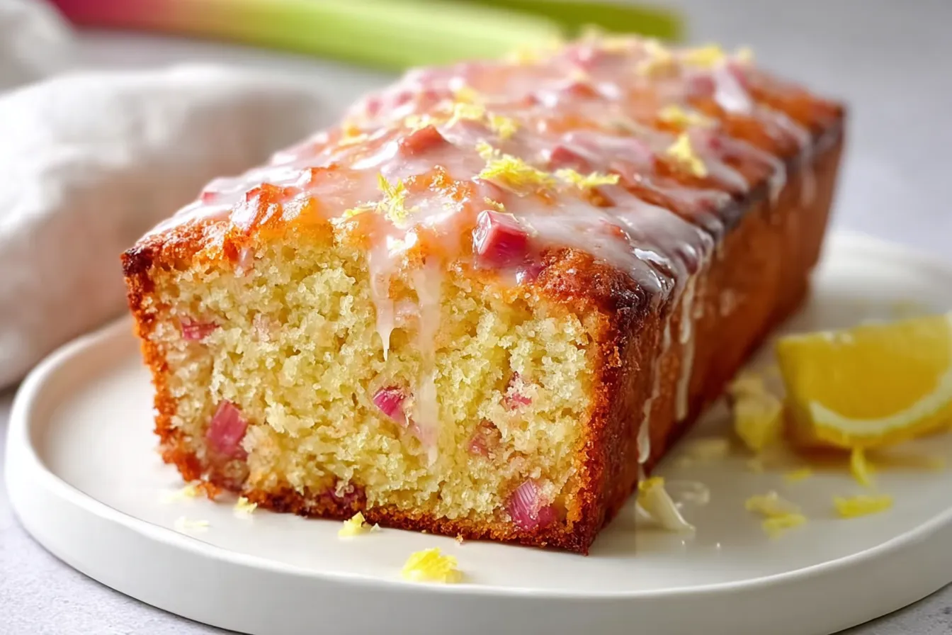 Lemon Rhubarb Loaf with Glaze (Soft, Moist & Easy Recipe)