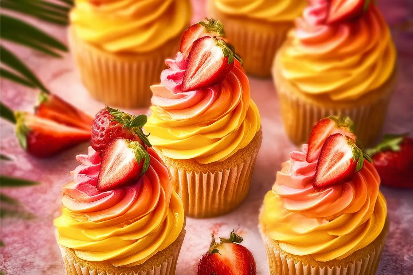 Mango Strawberry Sunset Cupcakes Recipe: A Sweet Delight! 3 Mango Strawberry Sunset Cupcakes – Sweet Summer Bites