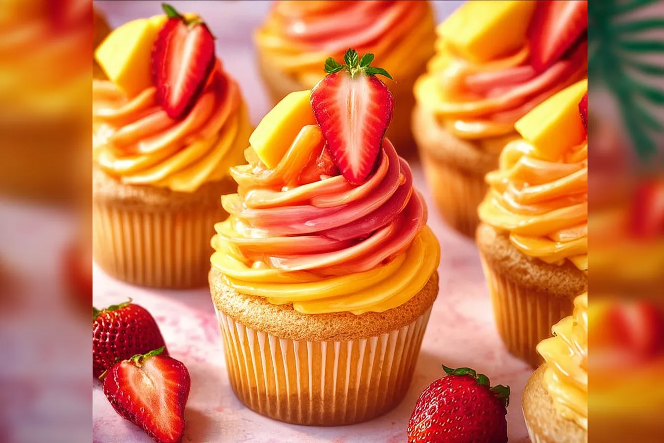 Mango Strawberry Sunset Cupcakes Recipe