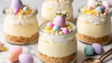 Mini Easter Cheesecake Jar with Whipped Cream Topping