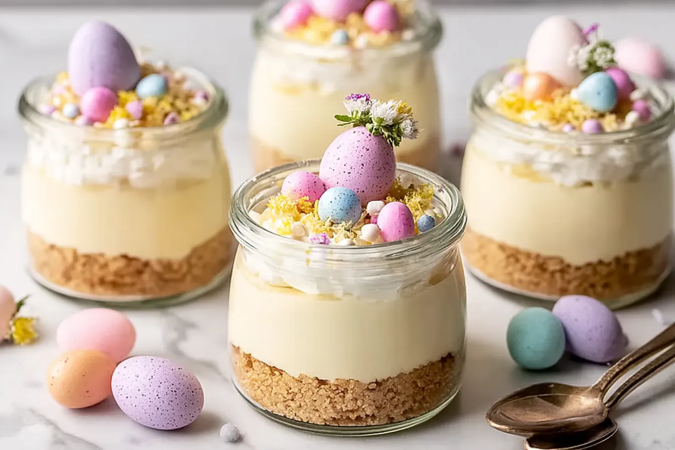Mini Easter Cheesecake Jar with Whipped Cream Topping