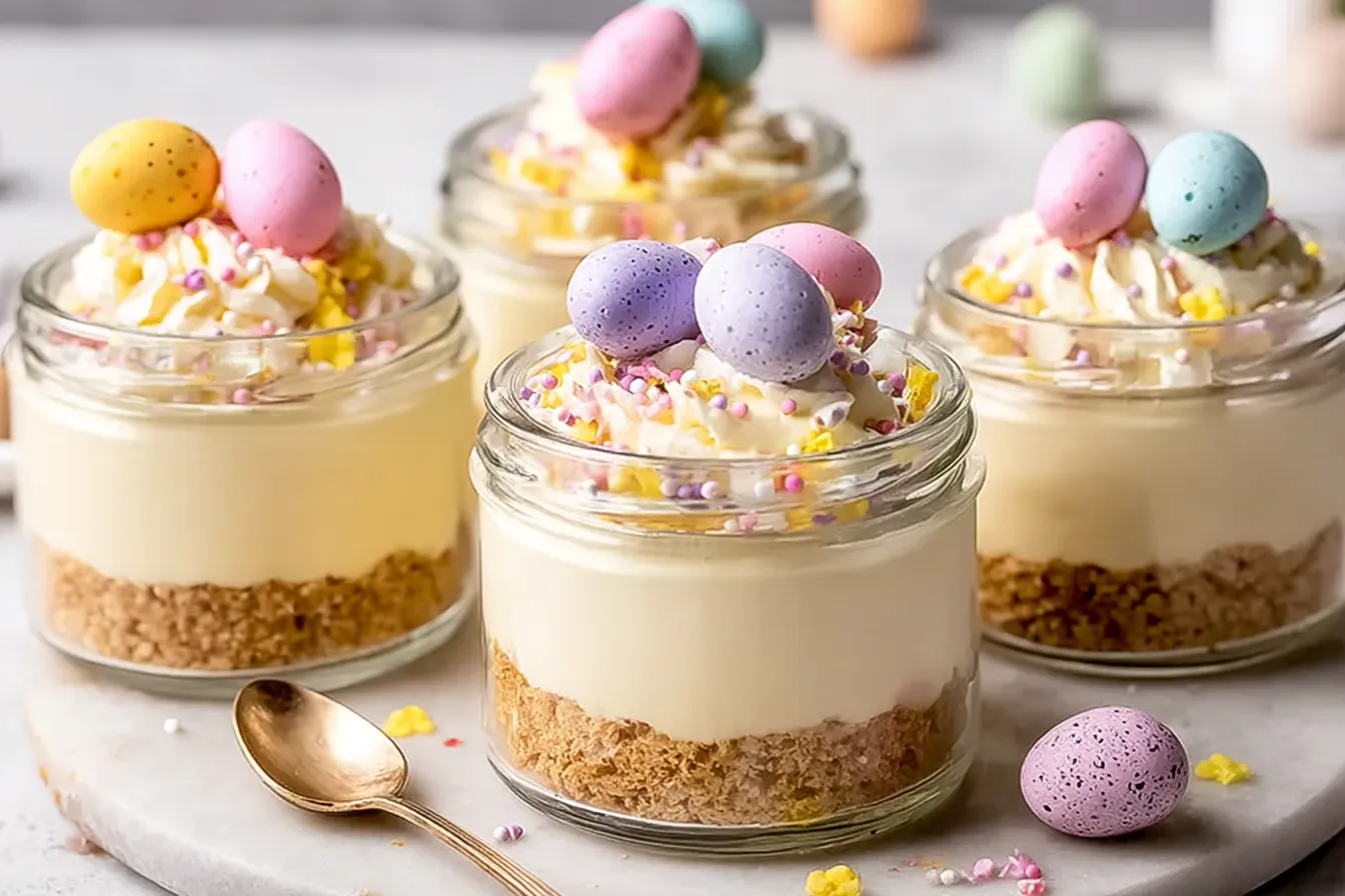 Mini Easter Cheesecake Jars - A Cute, No-Bake Spring Dessert 4 Mini Easter Cheesecake Jars - A Cute, No-Bake Spring Dessert