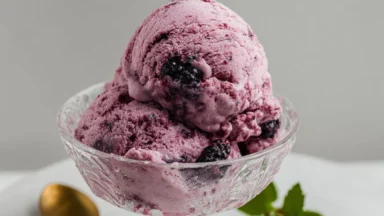 Creamy No-Churn Mulberry Ice Cream in a Bowl