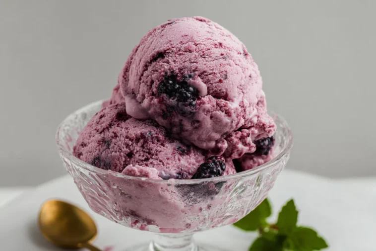 Creamy No-Churn Mulberry Ice Cream in a Bowl