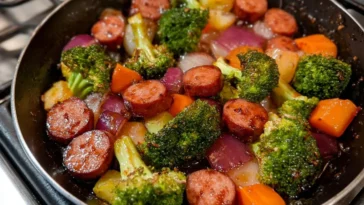 One-Pan Honey Garlic Kielbasa with Colorful Veggies