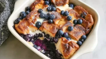 Delicious Overnight Blueberry French Toast Casserole Slice