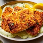 Panko-Crusted Baked Haddock Served with Lemon Wedges
