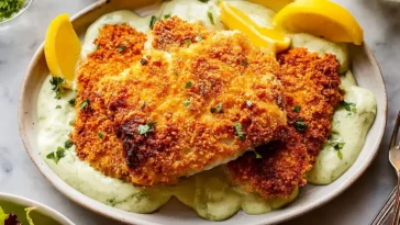 Panko-Crusted Baked Haddock Served with Lemon Wedges